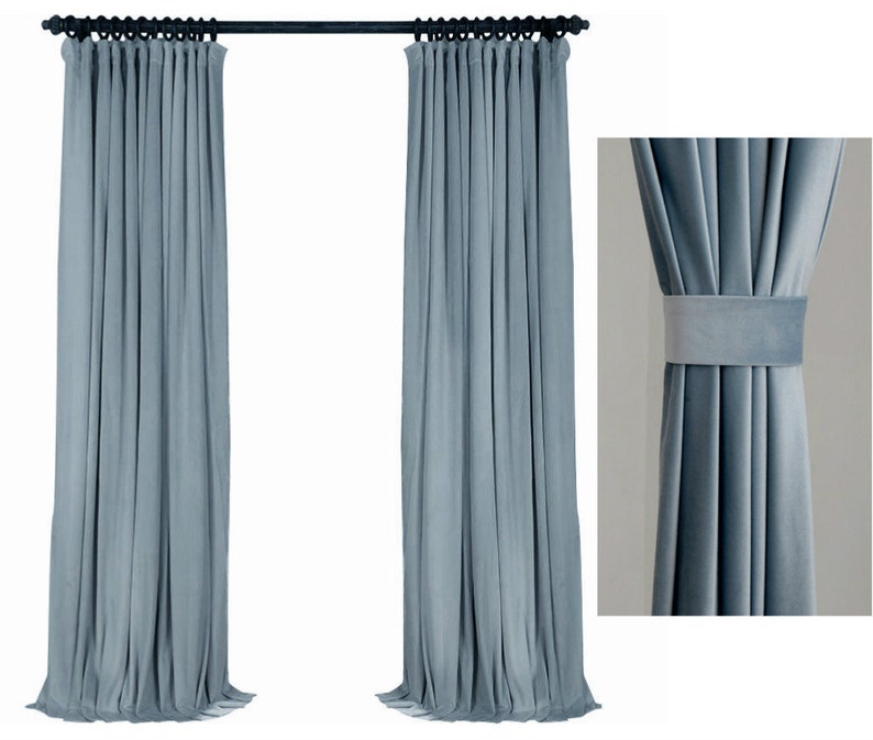 Pair of Baby Blue Velvet Curtains Bedroom Velvet Curtains Etsy UK