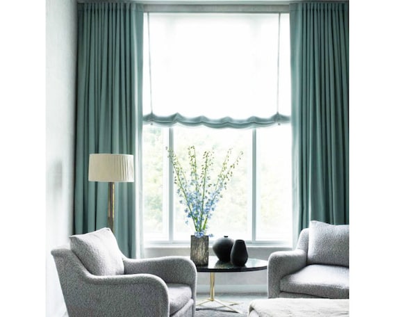 Pair Of Teal Blue Curtain Panels Custom Curtains Custom Etsy