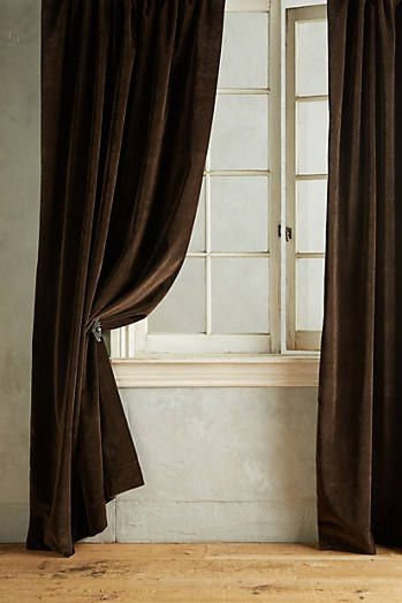 Pair of Dark Chocolate Brown Velvet Curtains Bedroom Velvet Etsy