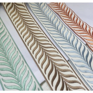 Fabric Trim with Embroidery Thread, Off white cotton blend backing, Premium Quality, Wave pattern, Leaf shape. 179,8203