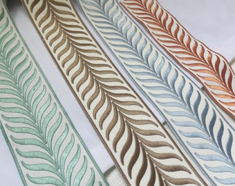 Fabric Trim with Embroidery Thread, Off white cotton blend backing, Premium Quality, Wave pattern, Leaf shape. 179,8203