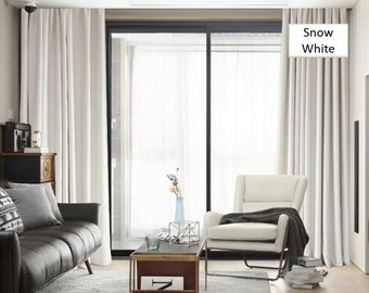 Snow White Curtains with self blackout, White blackout curtain drapery, Custom Curtains Self Blackout heavy weight.