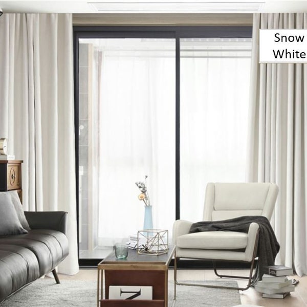 Snow White Curtains with self blackout, White blackout curtain drapery, Custom Curtains Self Blackout heavy weight.
