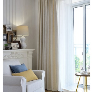 White Curtain Panels, White drapes, Custom Curtains, Off White Curtains, Cream White Linen Blend Heavy Weight, 50% Blackout, Extra Long image 2