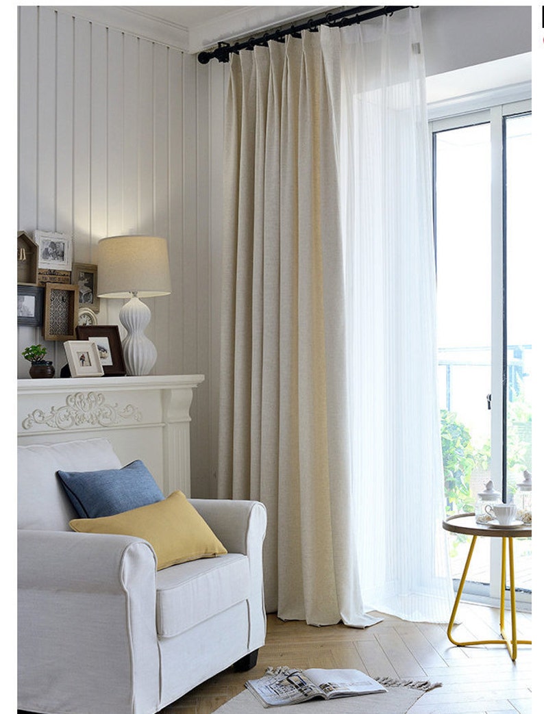 White Curtain Panels, White drapes, Custom Curtains, Off White Curtains, Cream White Linen Blend Heavy Weight, 50% Blackout, Extra Long image 2