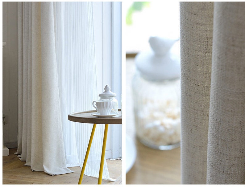 White Curtain Panels, White drapes, Custom Curtains, Off White Curtains, Cream White Linen Blend Heavy Weight, 50% Blackout, Extra Long image 8