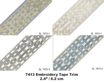 Decorative Fabric Trim for Curtains, Greek Key Upholstery Fabric Curtain Trim, upscale designer Curtain Trim Embodiary