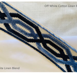 Woven  Fabric Trim with Raised Velvet 3.5" wide, Blue and Navy Trim, Greek Key Border Trims, Ready to Ship, 09-4