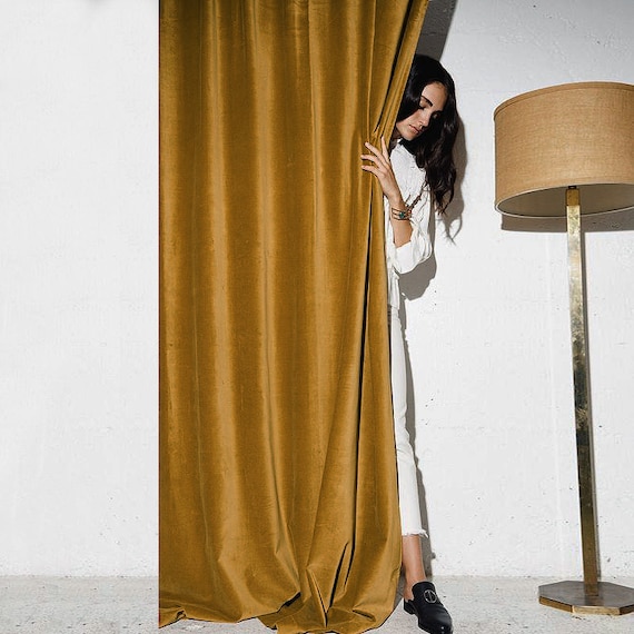 Pair Of Honey Yellow Velvet Curtains Silky Velvet Curtains Etsy