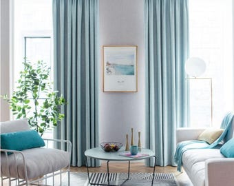 Pair of Powder Blue Curtains, custom drapes, Custom curtains, window curtain panels, Linen Blend Fabric, Heavy Weight