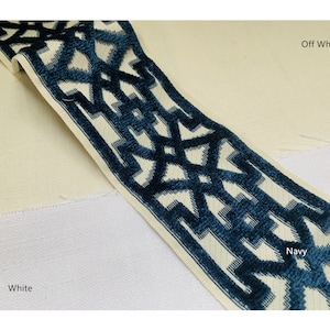 Decorative Fabric trim for Curtains, Fretwork Velvet Curtain Trim, pink, navy, grey, for upscale designer Curtains, 3.5&quot; wide, 9cm Wide A029