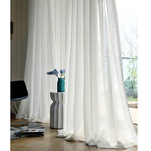 Linen Sheer White Curtains, sheer curtain panels, shabby chic curtains, sheer window curtains,  custom curtains, White and Off White