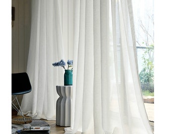 Cortinas blancas transparentes de lino, paneles de cortina transparentes, cortinas chic en mal estado, cortinas de ventanas transparentes, cortinas personalizadas, blanco y blanquecino