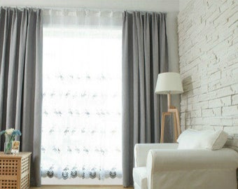 Grey curtain panels, custom curtains, custom Gray drapes, linen blend curtains, Silver grey curtains, 2 panels