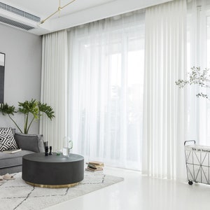 Pair of White Curtains, Linen Blend fabric, White Drapes, Custom Curtains.