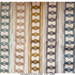 Hectagon Trim for Curtains, Shams, Fabric Curtain Trim, upscale designer Curtain Trim Embodiary 8cm 3.25" wide,  7207