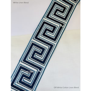 Navy Blue Fabric Trim with Embroidery Thread, Greek Key Trim, 3.5" wide, 9cm wide.