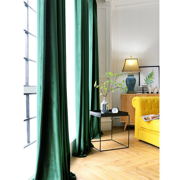 Par de cortinas de terciopelo verde esmeralda, cortinas de terciopelo para dormitorio, cortinas de terciopelo para sala de estar, cortinas personalizadas