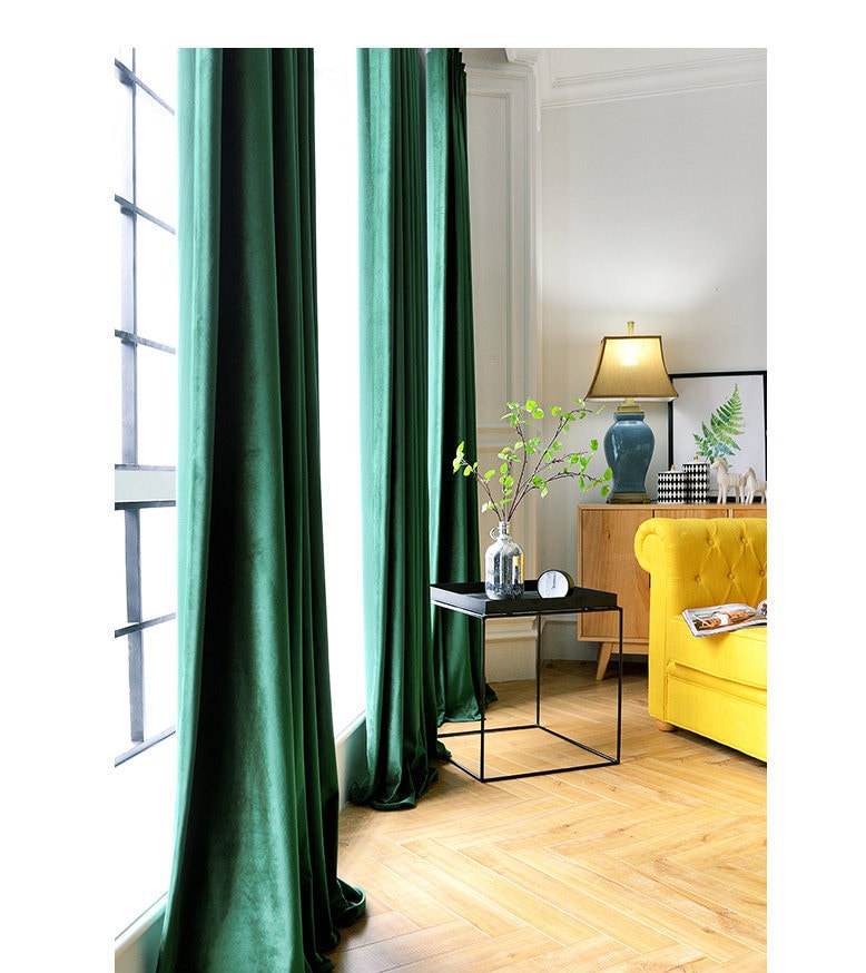 Decoración de cortina de terciopelo verde oscuro para el hogar 1,5*1,6 m  JAMW Sencillez