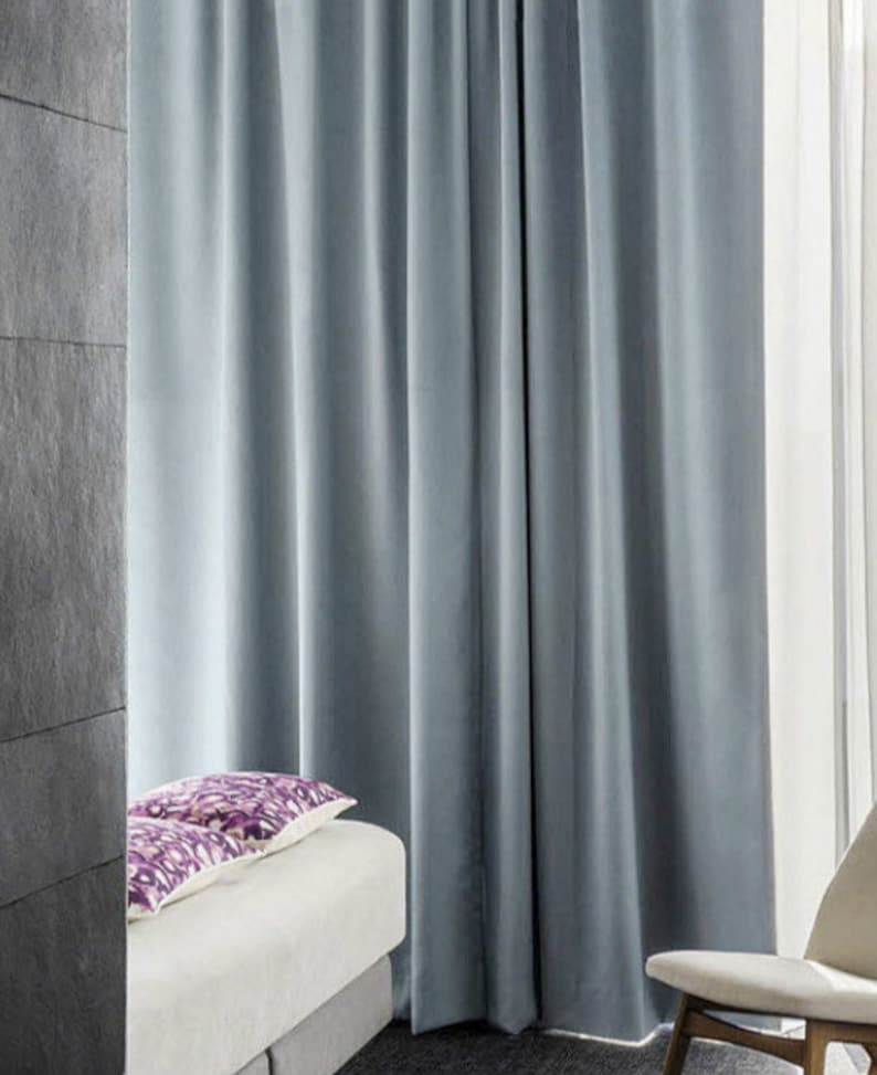 Pair of Baby Blue Velvet Curtains Bedroom Velvet Curtains Etsy UK