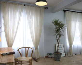 Linen Sheer Curtains, Grey, Biege, Blue sheer curtain panels, shabby chic curtains, sheer window curtains,  custom curtains