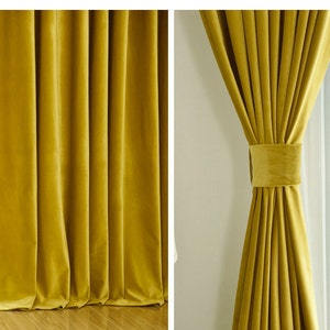 Pair of Gold Velvet Curtains, Bedroom Velvet Curtains, Living Room Velvet Curtains, Custom Curtains