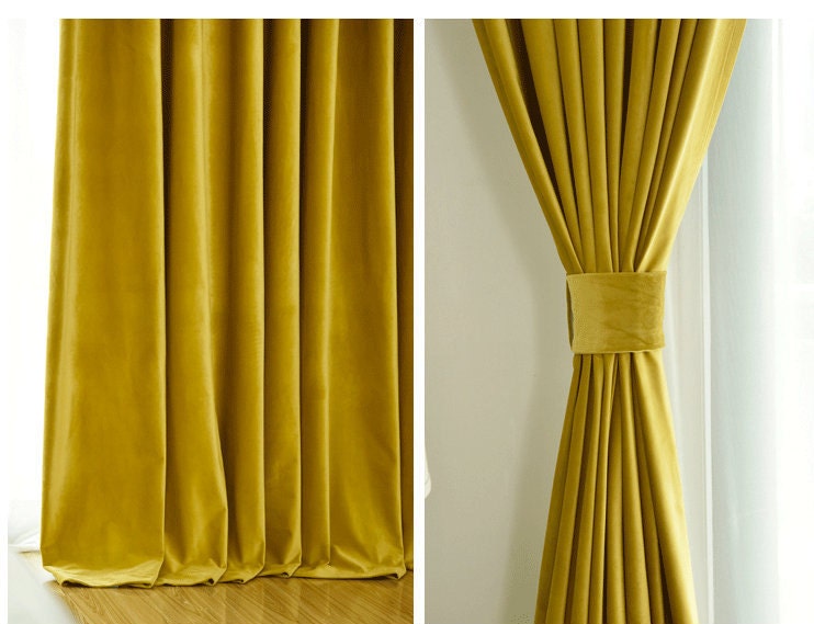 Pair of Gold Velvet Curtains Bedroom Velvet Curtains Living Etsy