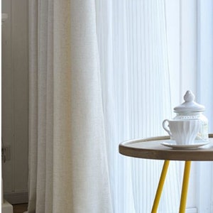 White Curtain Panels, White drapes, Custom Curtains, Off White Curtains, Cream White Linen Blend Heavy Weight, 50% Blackout, Extra Long image 5