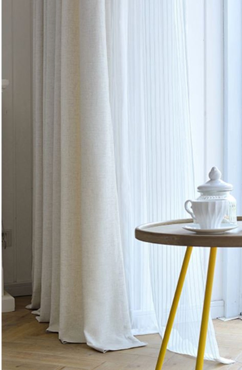 White Curtain Panels, White drapes, Custom Curtains, Off White Curtains, Cream White Linen Blend Heavy Weight, 50% Blackout, Extra Long image 5