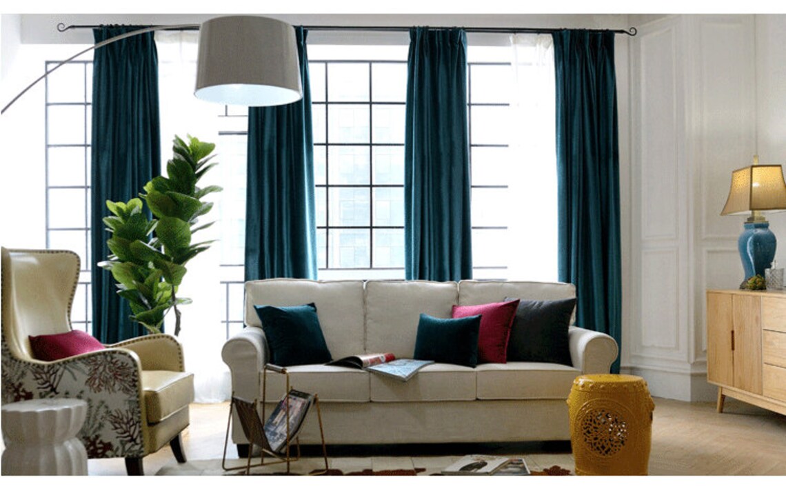 Pair of Peacock Blue Velvet Curtains Bedroom Velvet Curtains - Etsy