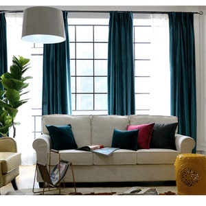 Pair of Peacock Blue Velvet Curtains, Bedroom Velvet Curtains, Living ...
