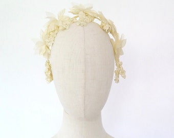 Vintage Deco 1930s 1940s Wax satin Flower Wedding Bridal Wreath Head Piece Head Band Tiara Accessory