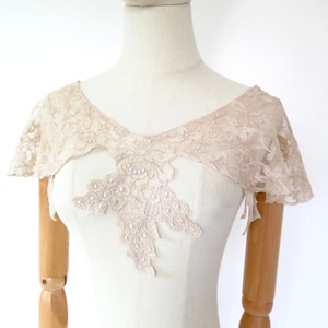 Antique Edwardian Deco 1920s Ecru Beige Floral Lace Camisole Lingerie Yoke Trim Fabric Collar
