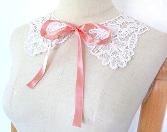 Antiguo victoriano eduardiano 1900s 1910s blanco floral encaje collar bufanda chal