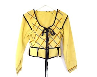 Antique 1930s Victorian Style Yellow Velvet Lace Up Theatre Stage Costume Bodice Jacket