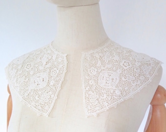 Antique Victorian French 1900s 1910s Lace White Dress Collar
