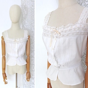 Antique 1900s French Nobility Victorian Edwardian Crown And Monogram G R A White Cotton Camisole Corset Cover Sleeveless Top Blouse