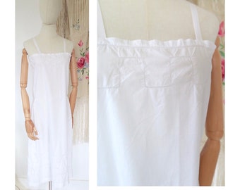 Vintage French 1910s 1920s Deco White Cotton Embroidered Monogrammed Slip Dress Lingerie