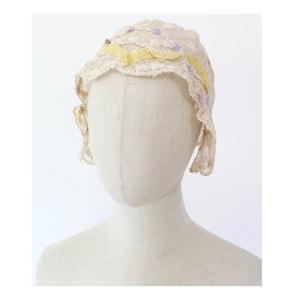Antique 1890s 1900s Victorian Edwardian Cream Tambour Lace Embroidered Netting Hat Cap Bonnet Nightwear Lingerie
