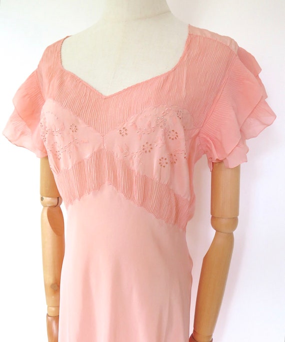 Vintage 1930s French Deco Pink Silk Floral Embroi… - image 2