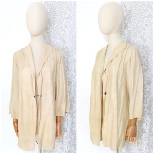 Antique 1920s Deco Flapper Ecru Pongee Raw Silk Pongee Silk Duster Coat Jacket