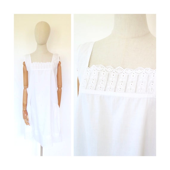 Antique 1920s Deco White Cotton Embroidered Chemi… - image 1