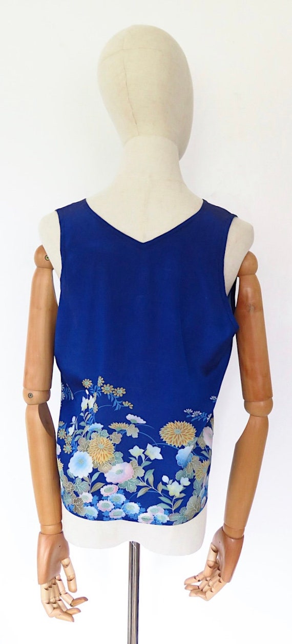 Vintage 1920s 1930s Deco Blue Floral Sleeveless L… - image 5