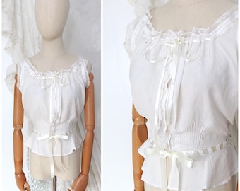 Antique French 1900s Victorian Edwardian Monogram White Cotton Camisole Corset Cover