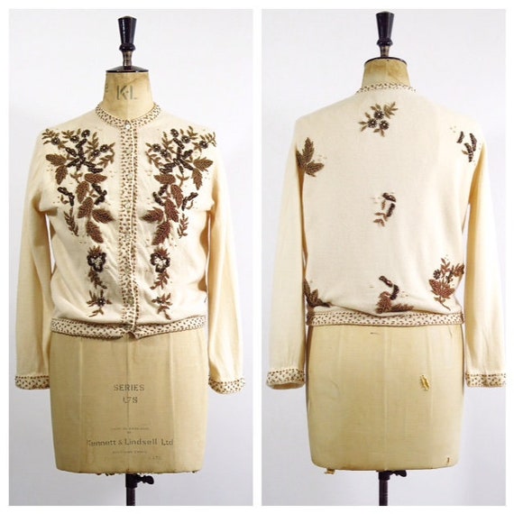 1950s Pringle Cashmere Beaded Cardigan