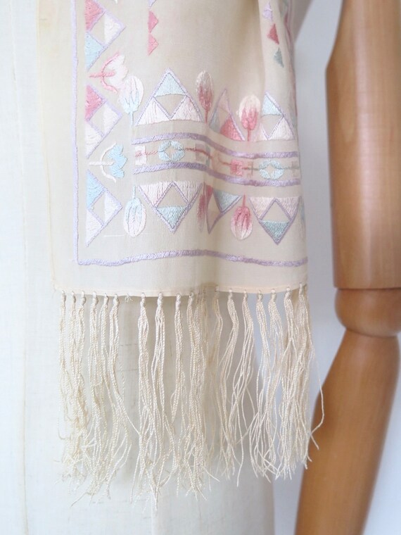 Antique Vintage 1920s 1930s Deco Cream Embroidere… - image 3