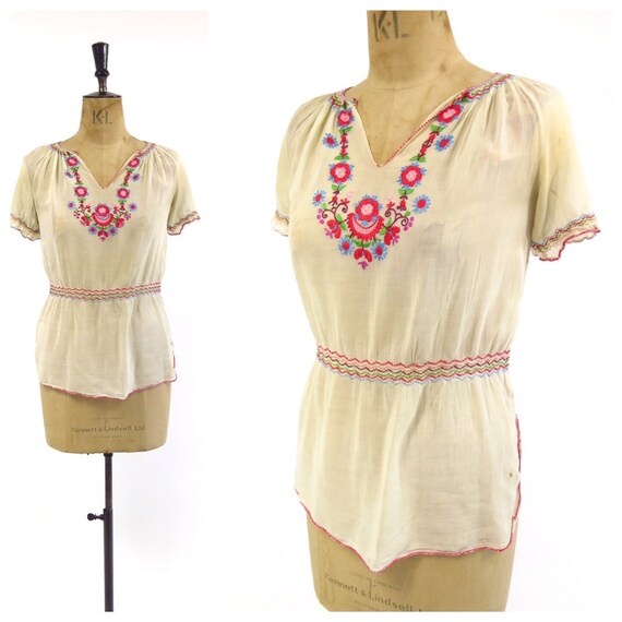 Original Vintage 1920-30s Hand Embroidered Sheer C
