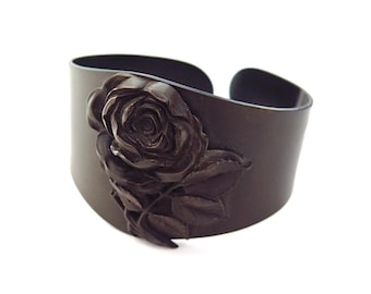 Antique 1800s Victorian Bracelet Carved Vulcanite Floral Rose Mourning Bracelet Jewellery
