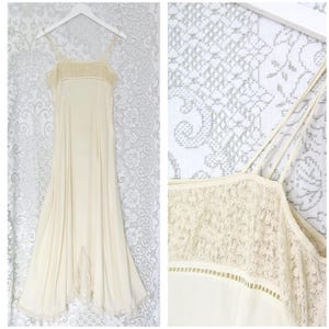 Antique Vintage 1910s 1930s Cream Silk Lace Lingerie Slip Maxi Dress