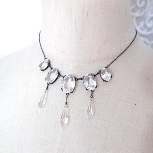 Vintage 1920s 1930s Deco Clear Facetted Glass Czech Beads Chain Drop Pendant Costume Dress Necklace